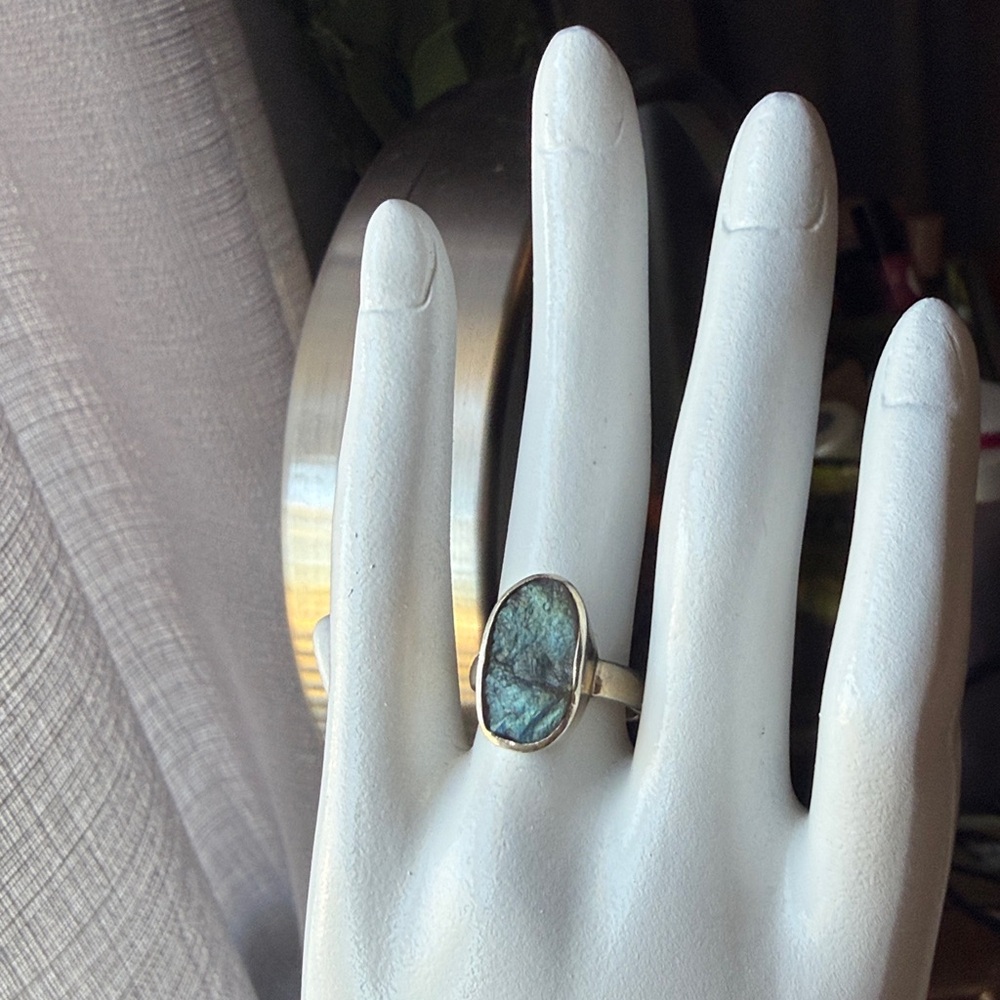 Sterling raw labradorite ring 6 1/2